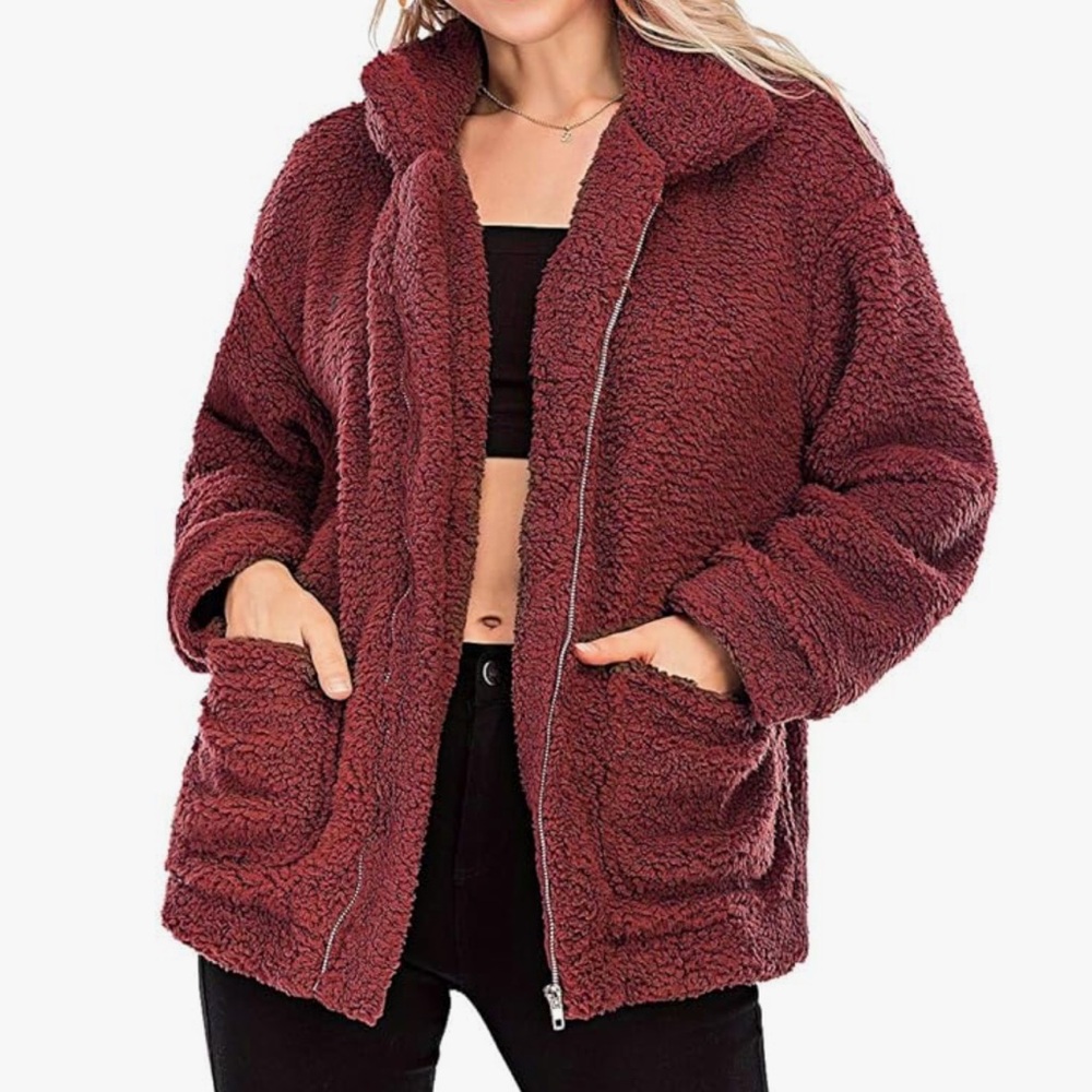 Women’s Burgundy Sherpa Teddy Jacket